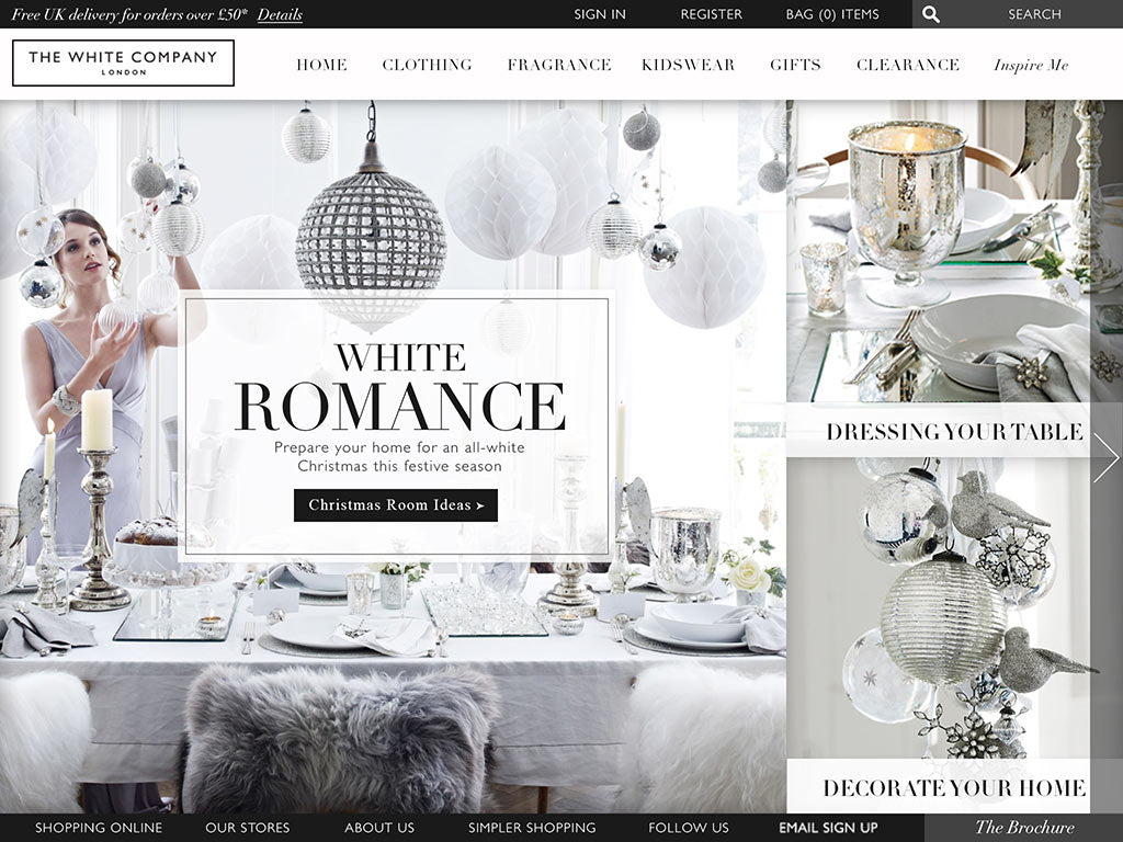 Image of The White Company website homepage.